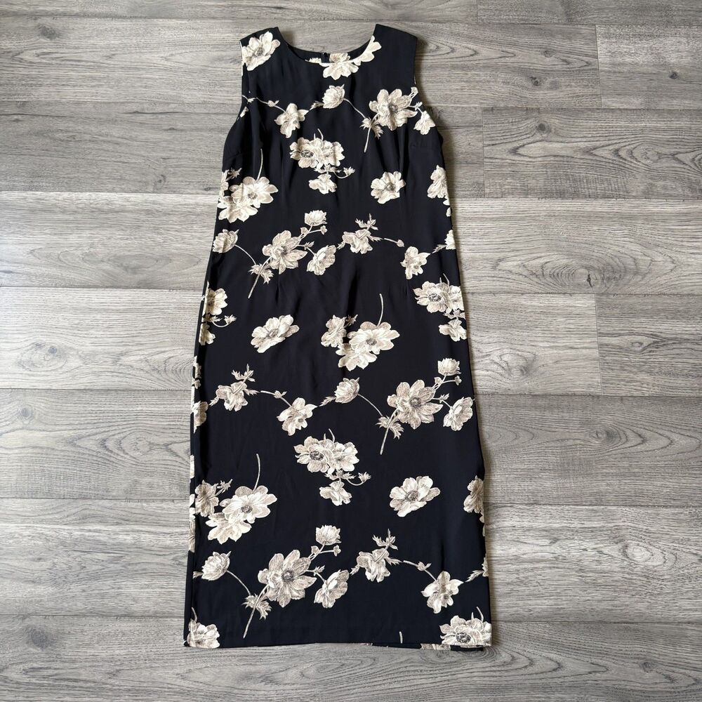 R&K Originals Vintage Black and Tan Dark Floral Sleeveless Maxi Dress - Size 10P